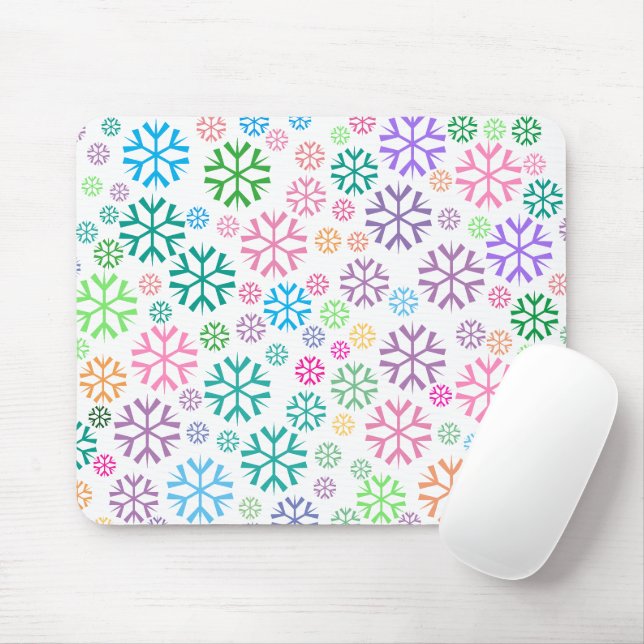 Farbenfrohe Schneeflocken Muster auf Weiß Mousepad (Mit Mouse)