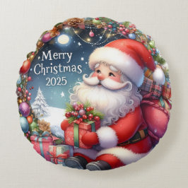 Farbenfrohe Schneemann & Ornamente Weihnachten Kis Rundes Kissen