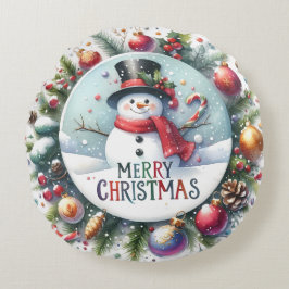 Farbenfrohe Schneemann & Ornamente Weihnachten Kis Rundes Kissen