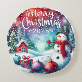 Farbenfrohe Schneemann & Ornamente Weihnachten Kis Rundes Kissen