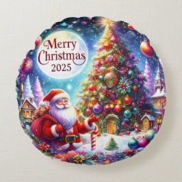 Farbenfrohe Schneemann & Ornamente Weihnachten Kis Rundes Kissen