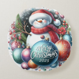 Farbenfrohe Schneemann & Ornamente Weihnachten Kis Rundes Kissen