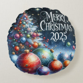 Farbenfrohe Schneemann & Ornamente Weihnachten Kis Rundes Kissen