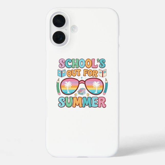 Farbenfrohe "School's Out"-Design iPhone 16 Plus Hülle (Rückseite)