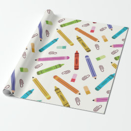 Farbenfrohe Schulkrippen und Stifte Muster Geschenkpapier
