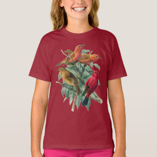 Farbenfrohe Schwangvögel und grüne Blätter T-Shirt