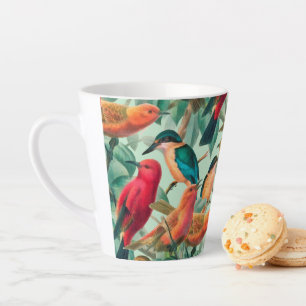 Farbenfrohe Schwangvögel und Muster für grüne Blät Milchtasse