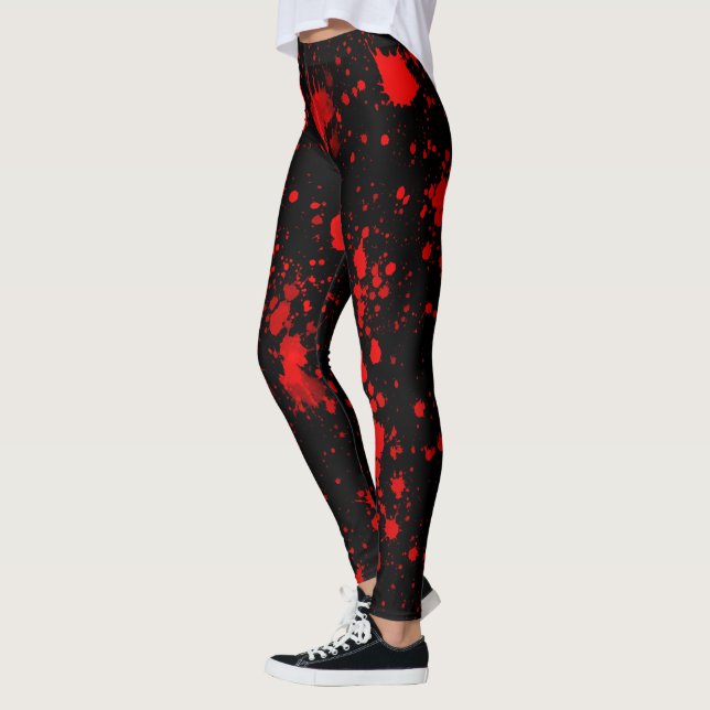 Farbenfrohe Schwarz Rot Paint Spritzer Künstlerisc Leggings (Links)
