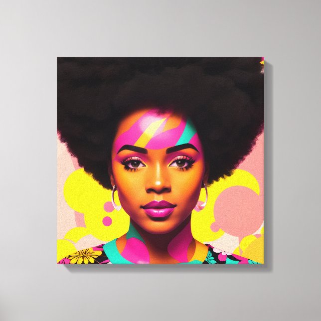 Farbenfrohe Schwarze Frau Afro Pop Kunst Leinwanddruck (Vorderseite)