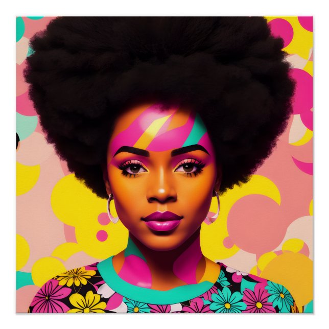 Farbenfrohe Schwarze Frau Afro Pop Kunst Poster (Vorderseite)