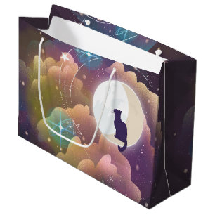 Farbenfrohe schwarze Katze Crescent Moon Große Geschenktüte