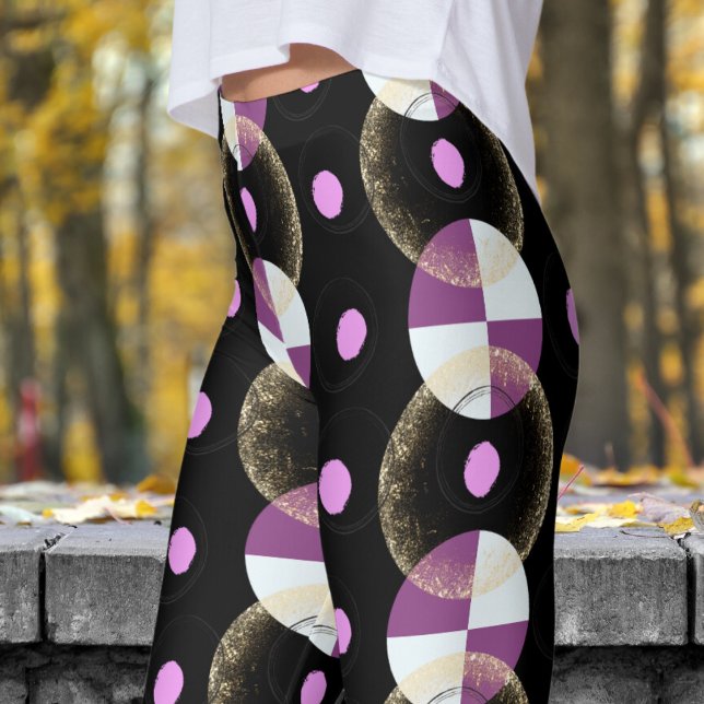 Farbenfrohe schwarze Nucleus-Muster Leggings (Nucleus Black Circular Pattern Leggings)