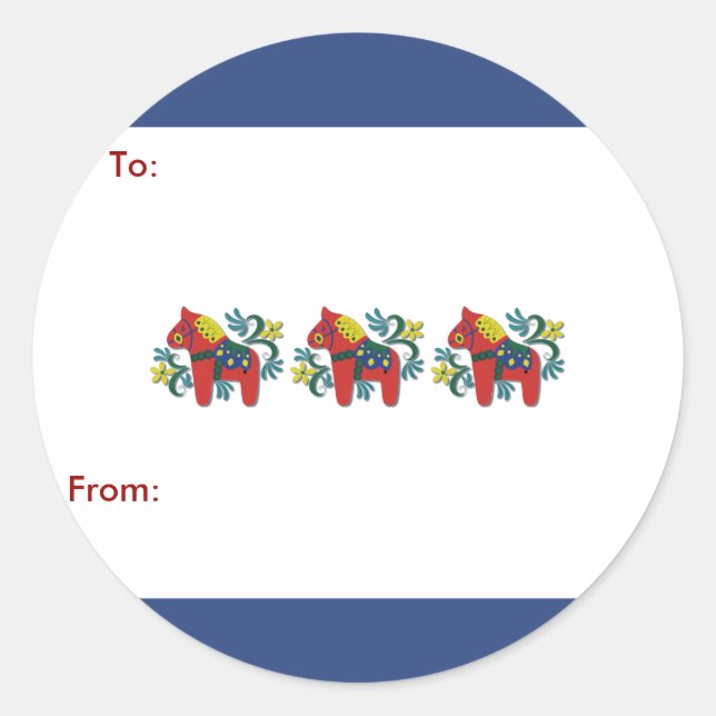 Farbenfrohe schwedische Dala Horse Runder Aufkleber (Vorderseite)