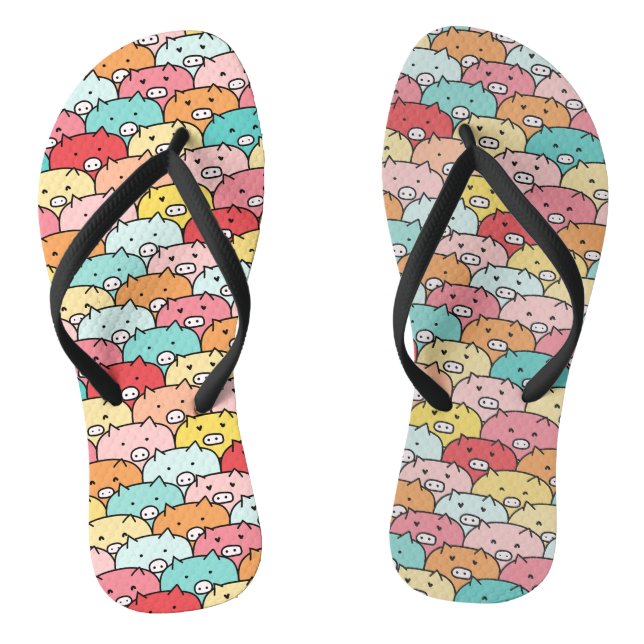 Farbenfrohe Schweine Funny und Niedliches Muster Flip Flops (Fußbett)