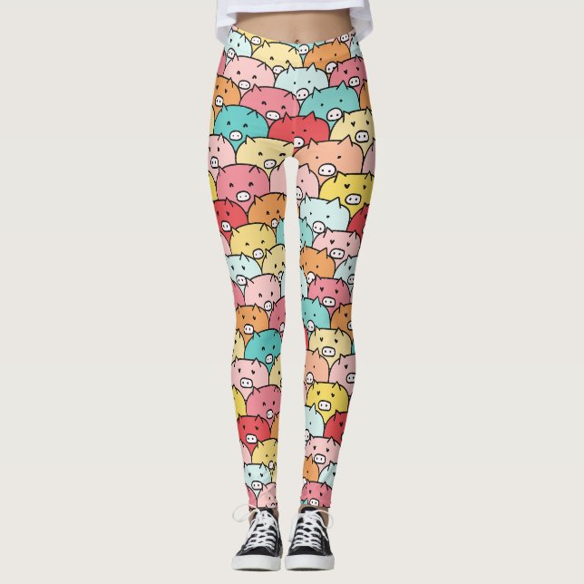 Farbenfrohe Schweine Funny und Niedliches Muster Leggings (Vorderseite)