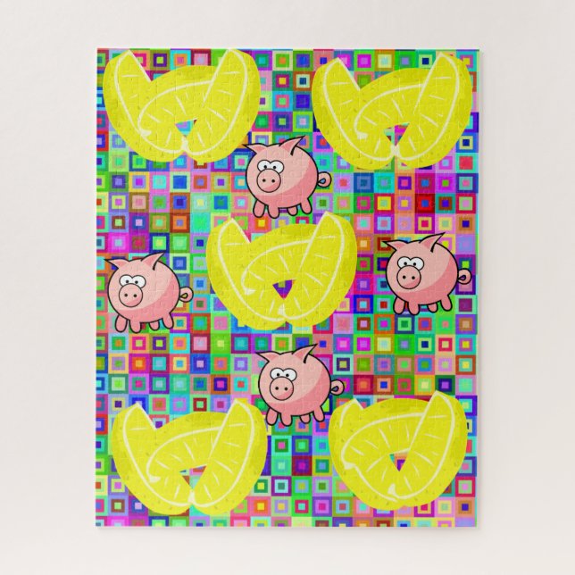 Farbenfrohe Schweine-Lemmas-Puzzles (Vertikal)
