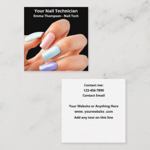 Farbenfrohe Schwimm-Nageltechniker Simple Fingerna Quadratische Visitenkarte