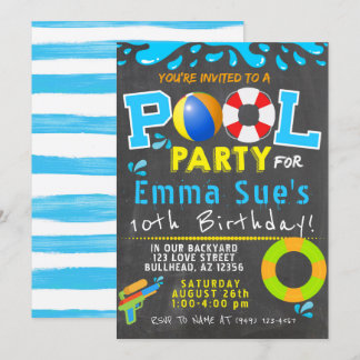 Farbenfrohe Schwimmbad Party Water Gun Geburtstag Einladung