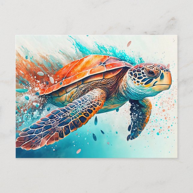 Farbenfrohe Schwimmen Meer Schildkröte glücklich G Postkarte (Vorderseite)