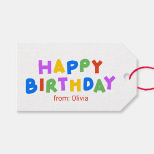 Farbenfrohe Script Happy Birthday Geschenkanhänger