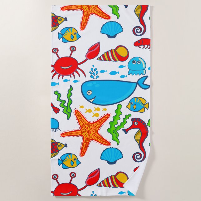 Farbenfrohe Sea-Life Illustration Strandtuch (Vorderseite)