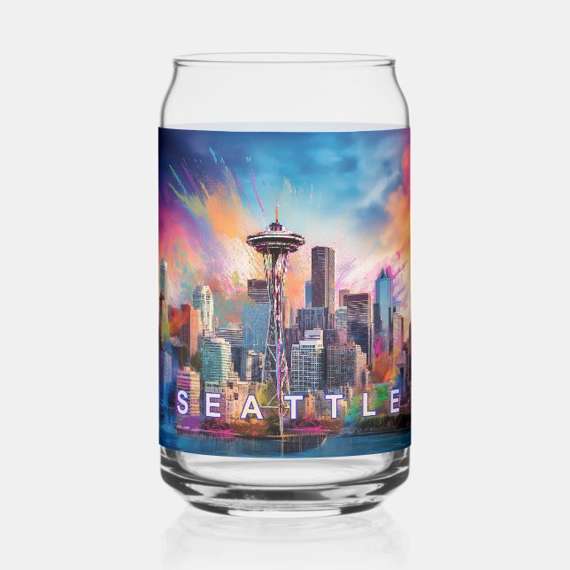 Farbenfrohe Seattle Skyline Dosenglas (Rückseite)