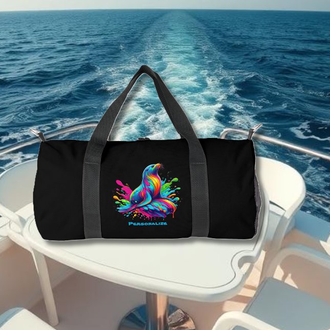 Farbenfrohe Seelenschneedecke Duffle Bag (Colorful Sea Lion Splash-Fisherman Core-Dopamine Dressing-Summer Duffel Bag-Beach Duffel Bag-Black)