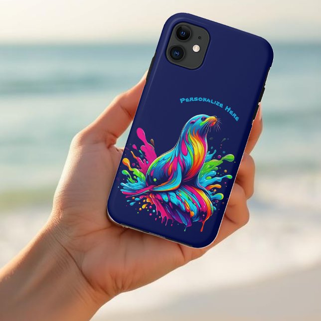 Farbenfrohe Seelenspalte Case-Mate iPhone Hülle (Colorful Sea Lion Splash-Fisherman Core-Dopamine Dressing-Summer Phone Case-Beach Phone Case-Blue)