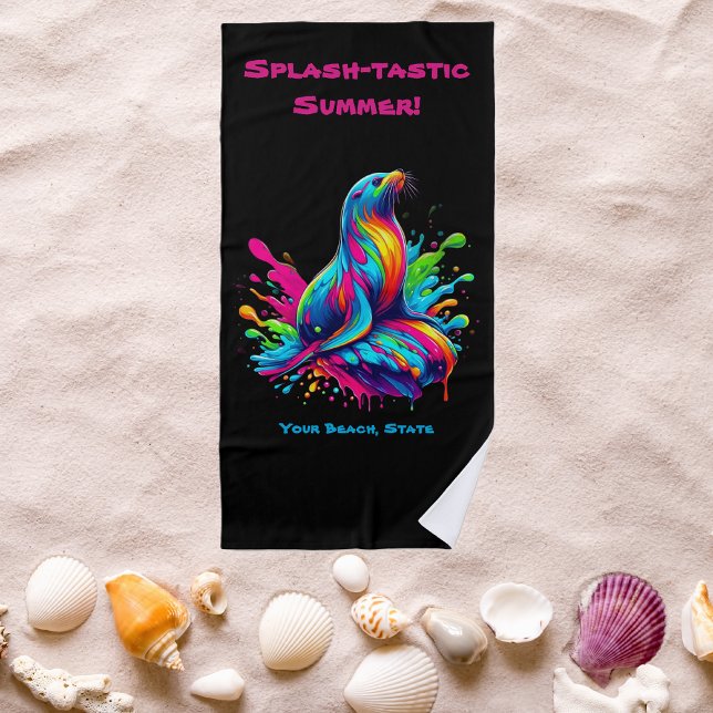 Farbenfrohe Seelenspalte Strandtuch (Colorful Sea Lion-Fisherman Core-Dopamine Dressing-Summer Beach Towel-Beach Towel-Black)