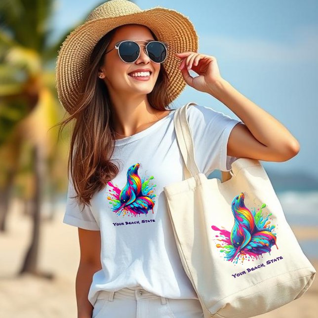 Farbenfrohe Seelöwe-Fischer Core-Beach Jumbo Stoffbeutel (Colorful Sea Lion Splash-Fisherman Core-Dopamine Dressing-Beach Bag-Beach Tote-Summer Bag)
