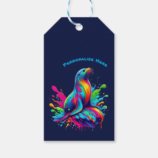 Farbenfrohe Seelöwe Geschenkanhänger (Vorderseite)