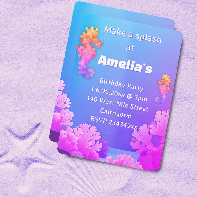 Farbenfrohe Seepferd-Party Einladung (Von Creator hochgeladen)