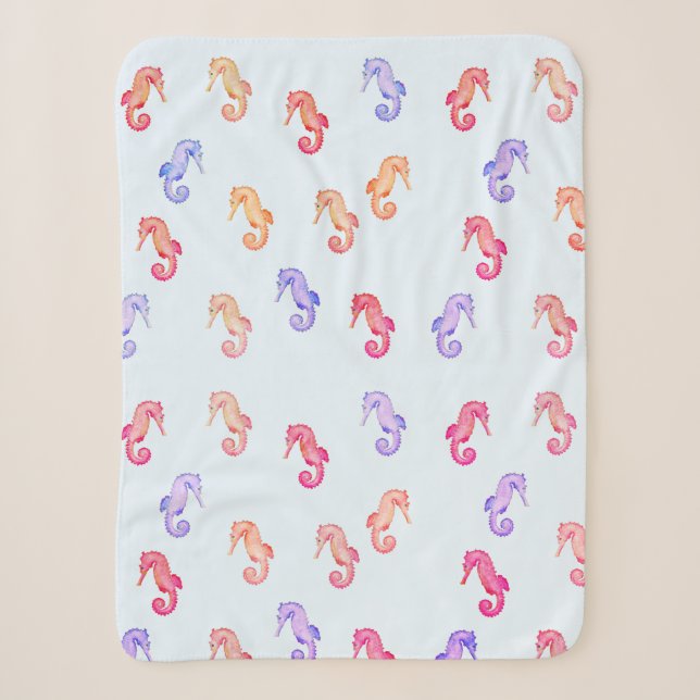Farbenfrohe Seepferde Muster Sherpadecke (Vorderseite)