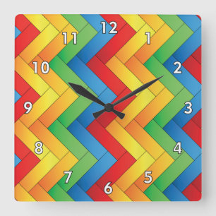 Farbenfrohe Seite an Seite Zig-Zag Streifen Quadratische Wanduhr