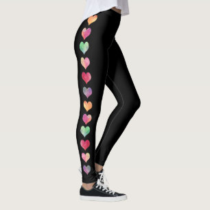 Farbenfrohe Seitenstreifen-Wasserfarbe-Herzen Dame Leggings