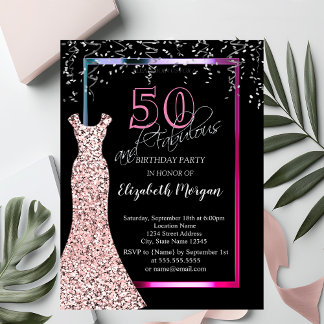 Farbenfrohe Sequins Rose Gold Dress 50. Geburtstag Einladung