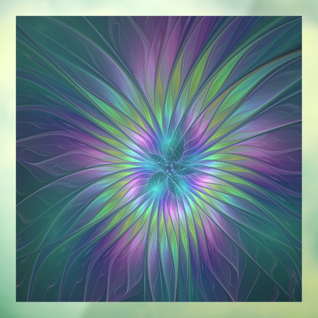 Farbenfrohe Shiny Fantasy Blume Abstraktes Fraktal Fensteraufkleber (Blatt 3)
