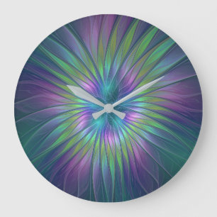 Farbenfrohe Shiny Fantasy Blume Abstraktes Fraktal Große Wanduhr