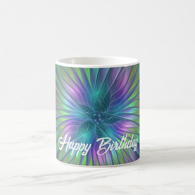 Farbenfrohe Shiny Fantasy Blume Abstraktes Fraktal Kaffeetasse (Mittel)