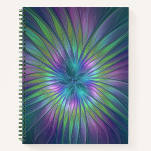 Farbenfrohe Shiny Fantasy Blume Abstraktes Fraktal Notizbuch