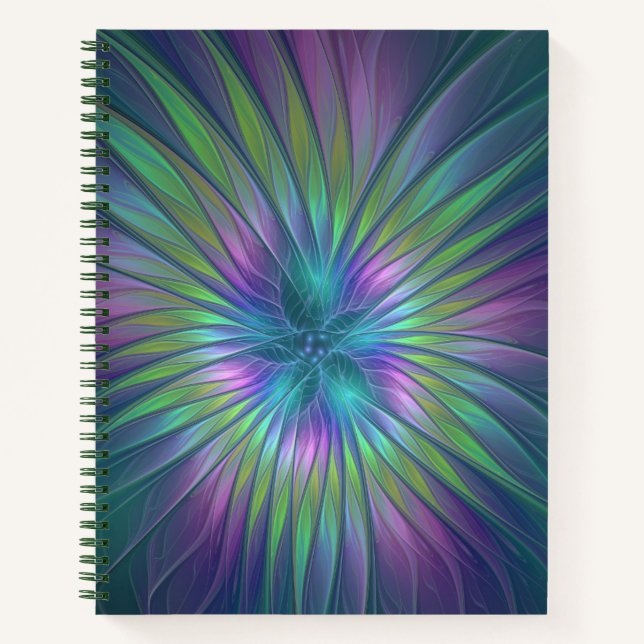 Farbenfrohe Shiny Fantasy Blume Abstraktes Fraktal Notizbuch (Vorderseite)