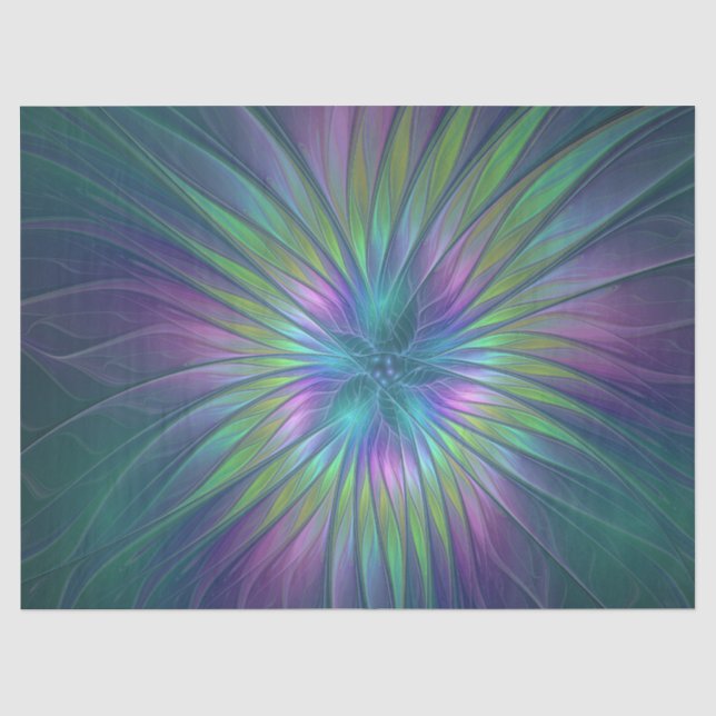 Farbenfrohe Shiny Fantasy Blume Abstraktes Fraktal Seidenpapier (Vorderseite)
