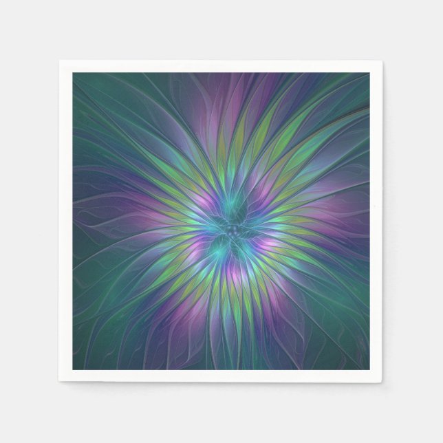 Farbenfrohe Shiny Fantasy Blume Abstraktes Fraktal Serviette (Vorderseite)