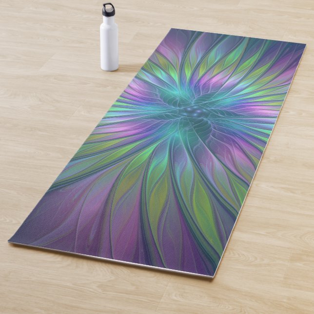 Farbenfrohe Shiny Fantasy Blume Abstraktes Fraktal Yogamatte (Beispiel)