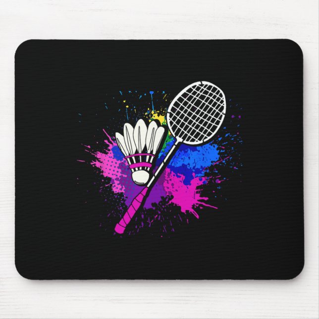Farbenfrohe Shuttle Racket Badminton Player Mousepad (Vorne)