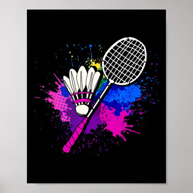 Farbenfrohe Shuttle Racket Badminton Player Poster (Vorne)