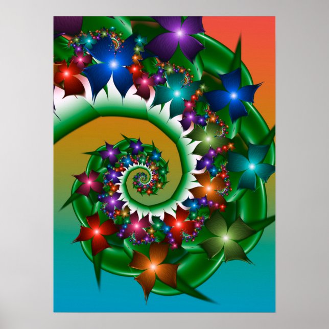 Farbenfrohe sich drehende Blumen Poster (Vorne)