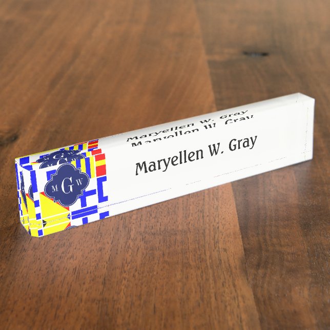 Farbenfrohe Signale Royal 3I Monogram Namensplakette (Seite)