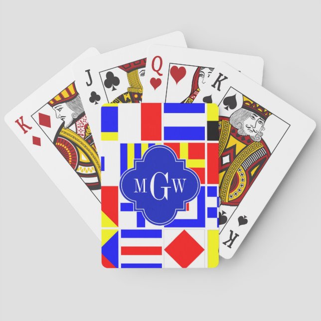 Farbenfrohe Signale Royal 3I Monogram Spielkarten (Rückseite)