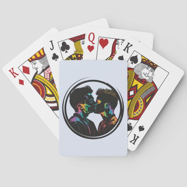 Farbenfrohe Silhouette des Niedlichen Schwulenpaar Spielkarten (Rückseite)